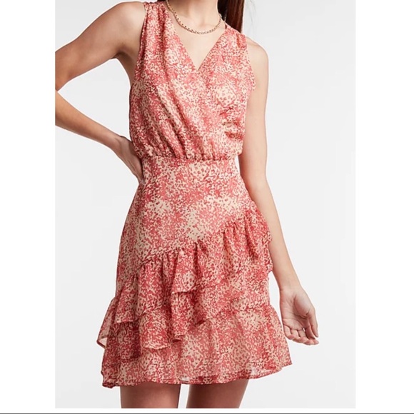 Express Paisley Ruffle Wrap Front Dress - Picture 2 of 3